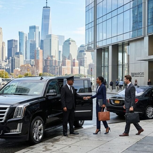 Professional recurring corporate transportation service featuring luxury executive vehicles and chauffeurs providing scheduled business travel for employees, executives, airport transfers, and corporate clients.