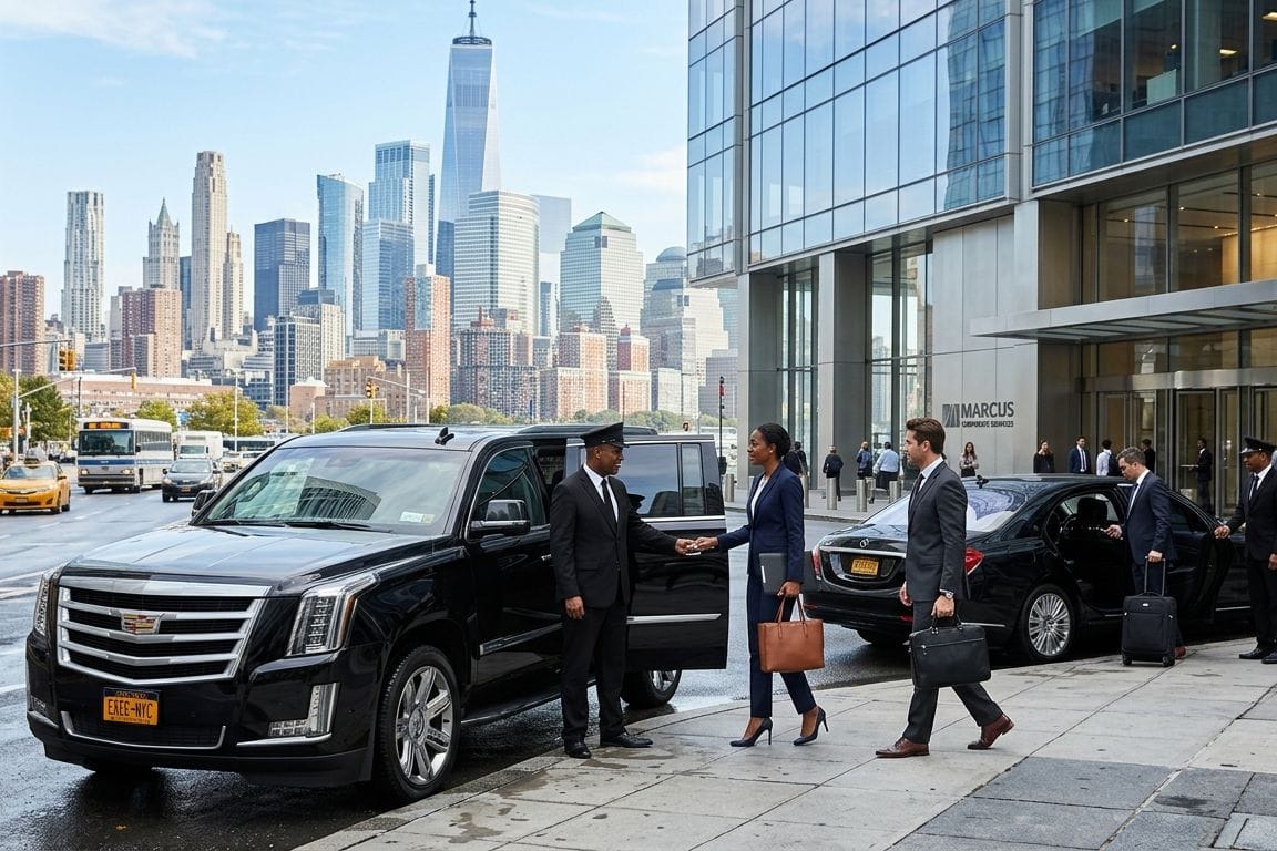 Professional recurring corporate transportation service featuring luxury executive vehicles and chauffeurs providing scheduled business travel for employees, executives, airport transfers, and corporate clients.